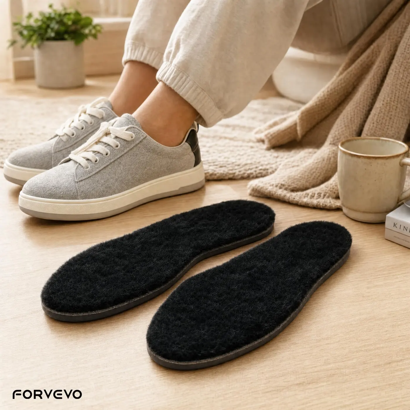 Women's Genuine Sheepskin Insoles Warm Black-8, photograph 6 of 6