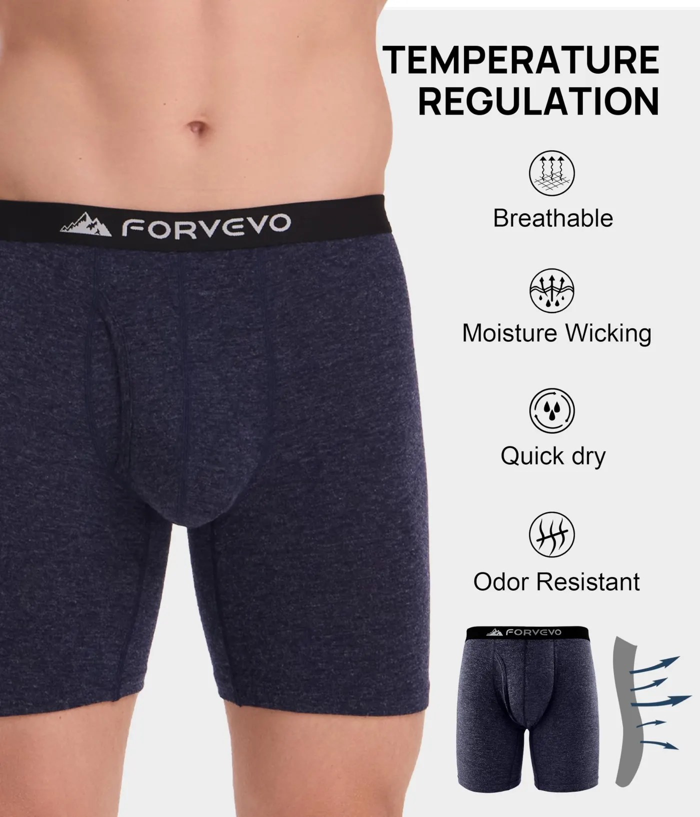 Merino Wool Underwear Men 2 Pack,Breathable Dry Men's Boxer Briefs,Comfortable Moisture Wicking Long leg Boxer Shorts, photograph 4 of 5