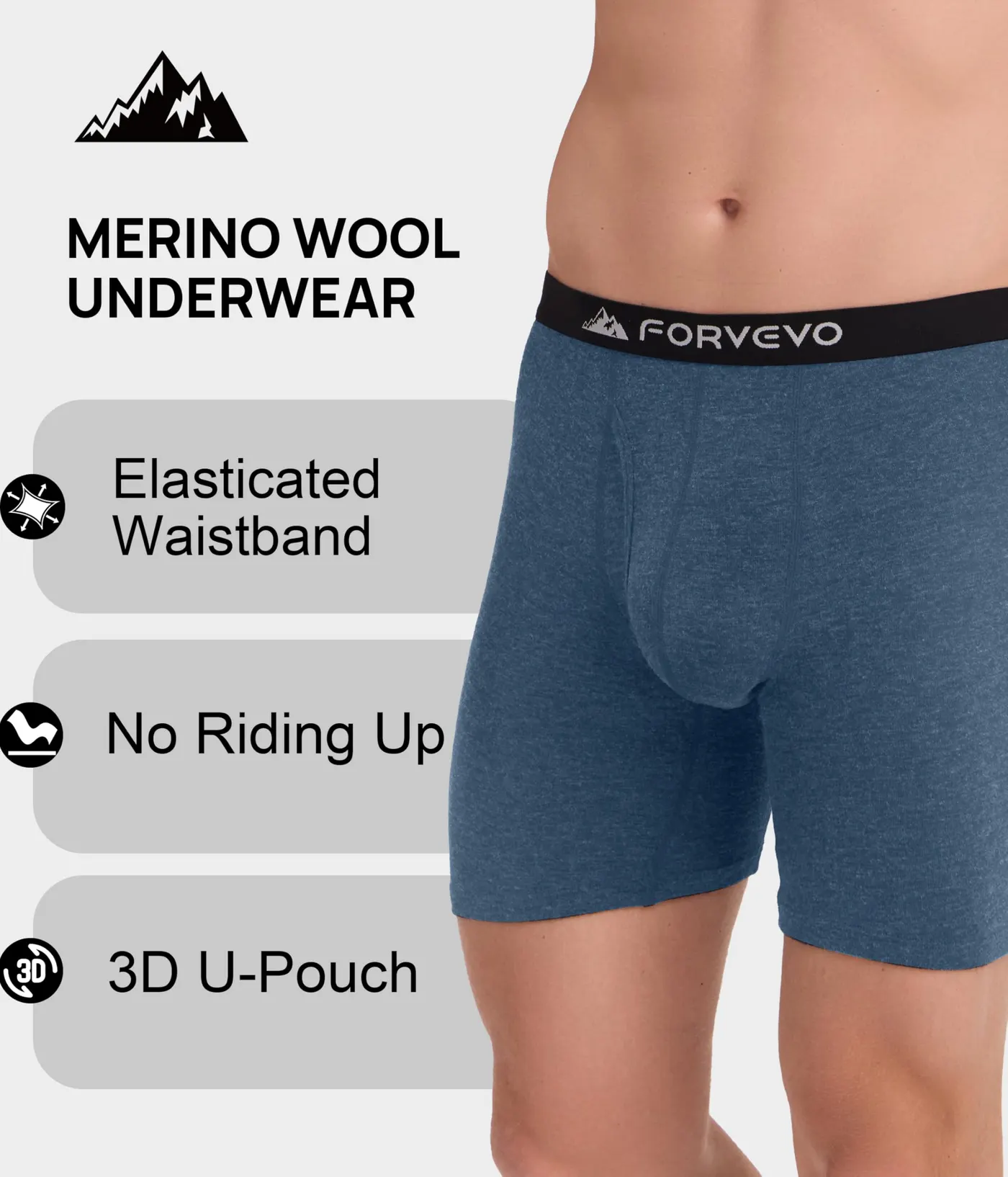 Merino Wool Underwear Men 2 Pack,Breathable Dry Men's Boxer Briefs,Comfortable Moisture Wicking Long leg Boxer Shorts, photograph 5 of 5